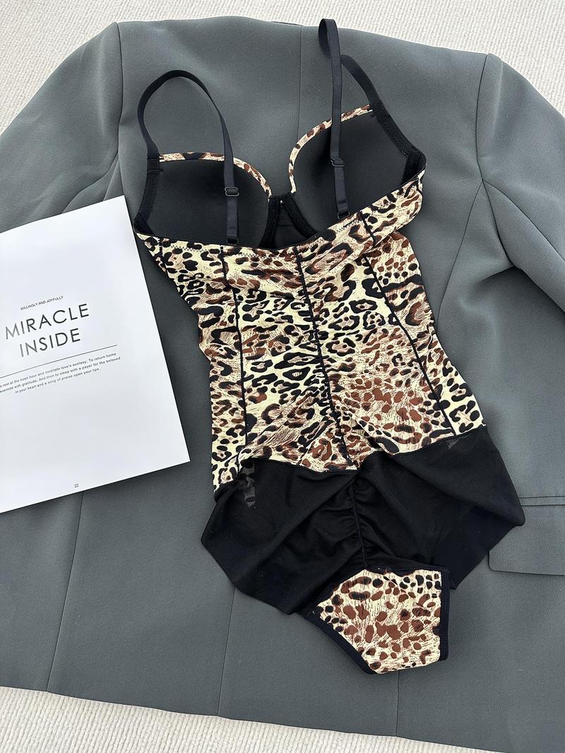 Product Introduction of Women's Leopard Print V Neck Bodysuit, Comfort Adjustable Straps Shapewear Bodysuit for Tummy Control, Lady's High Stretch Seamless Bodysuit for All Seasons, Womenswear for Gift 9