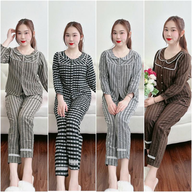 bộ mặc nhà chất dạ nhung mặc thu đông