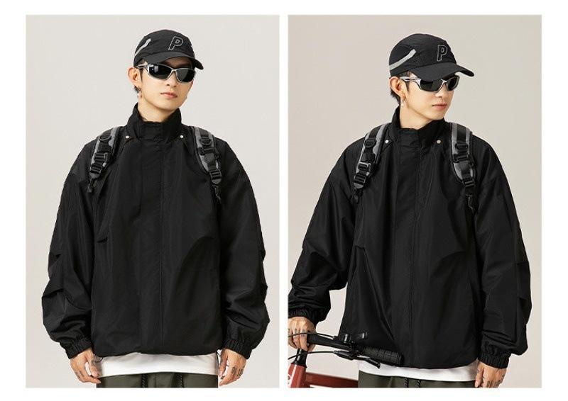 Product Introduction of Japanese Waterproof Pleated Design Men's Jacket - Autumn Casual Loose Fit Unisex Streetwear Workwear Windbreaker Coat (Trendy & Versatile) 3