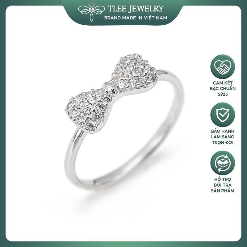  Nhẫn bạc nữ TLEE nơ tiểu thư nạm đá thân viền trơn cá tính  TLEE JEWELRY A0363 