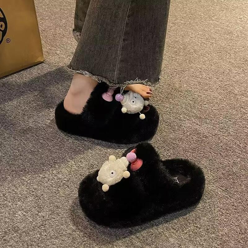 Dép Lông 2 Quai Ngang Sticker Bồ Hóng Mẫu Mới 2024 DéP Slipper Nữ Có Quai Hoa Women 5