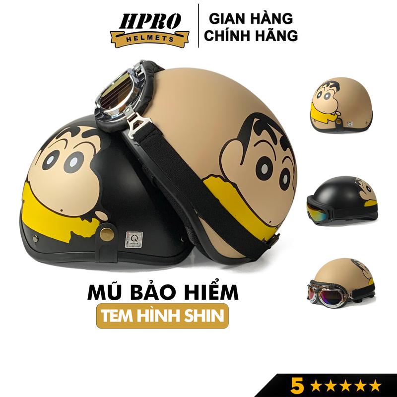  Mũ bảo hiểm nửa đầu Sundy helmet tem Shyn Cậu bé bút chì freesize  55-59cm  kèm kính phi công uv nón bảo hiểm  phi hành gia 
