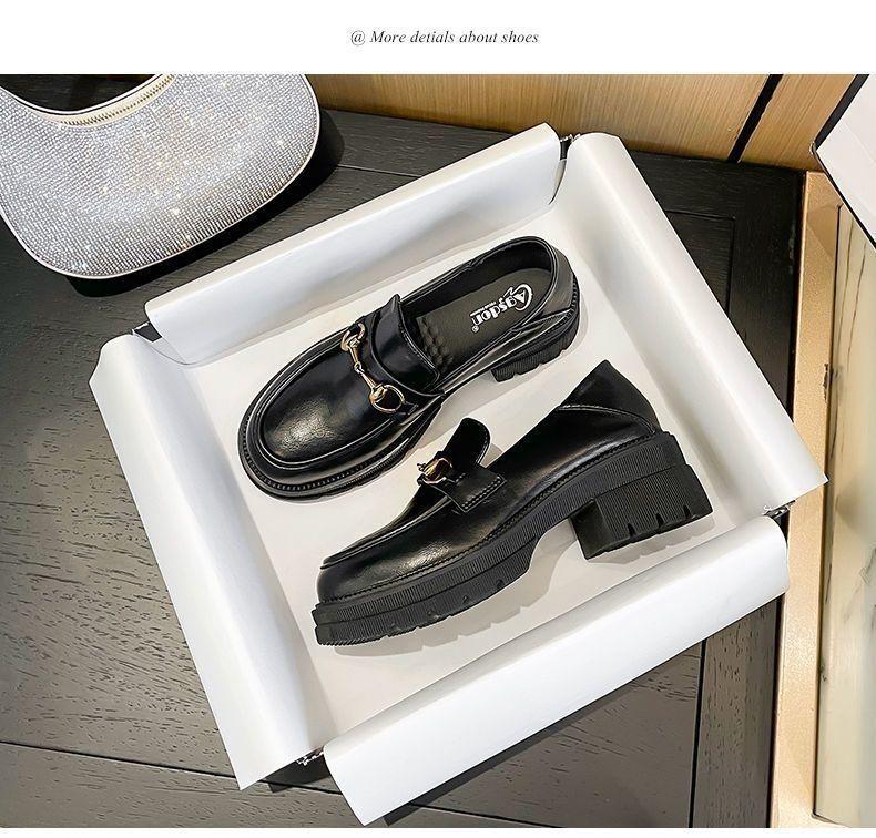Product Introduction of Platform Loafers Women's 2024 New Shoes Slip-on Leather Shoe Heighten Soft Bottom Spring British Style Single-Layer Shoes Closed 28