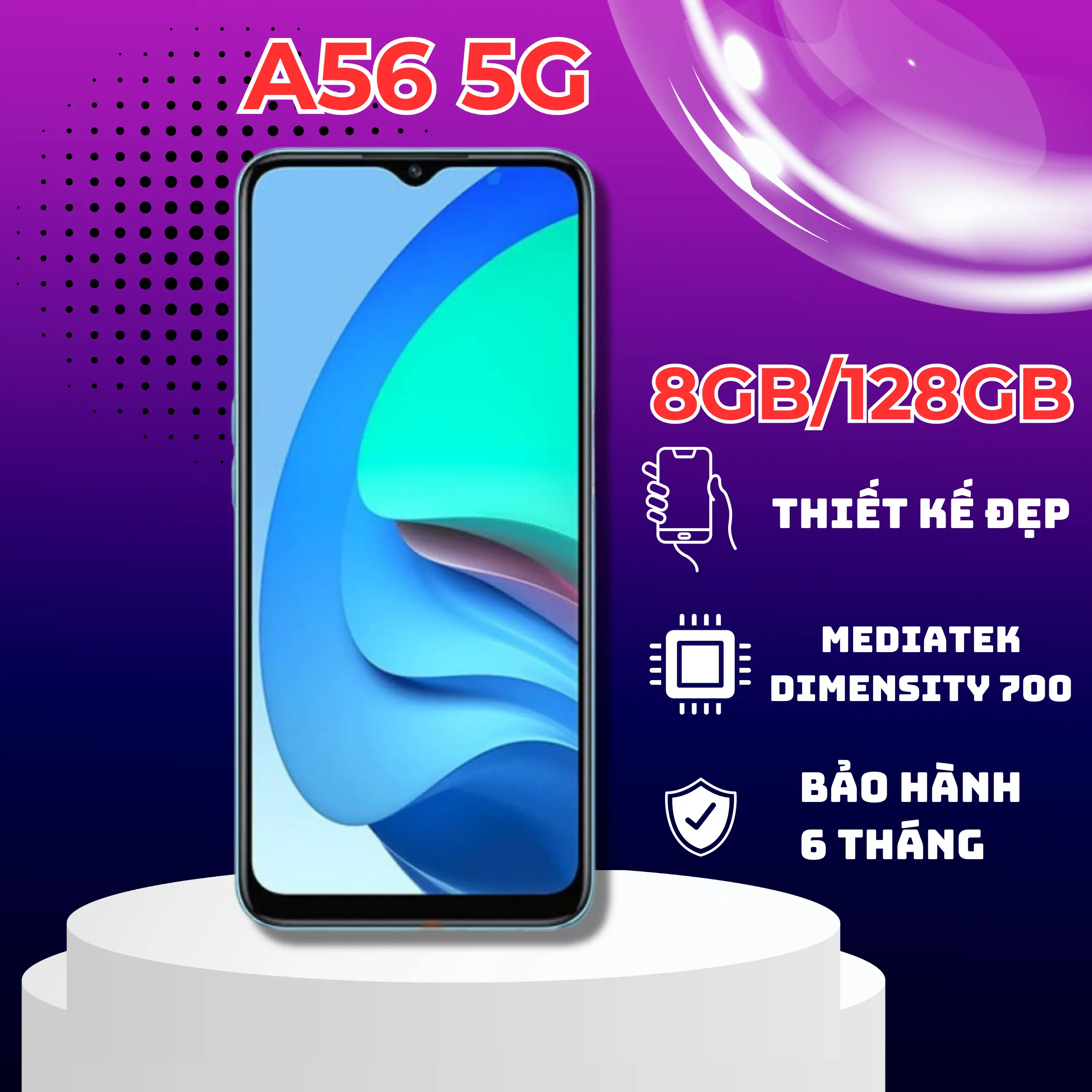 Điện thoại OP A56 5G 8/128 pin trâu, cấu hình khỏe bảo hành 06 tháng.