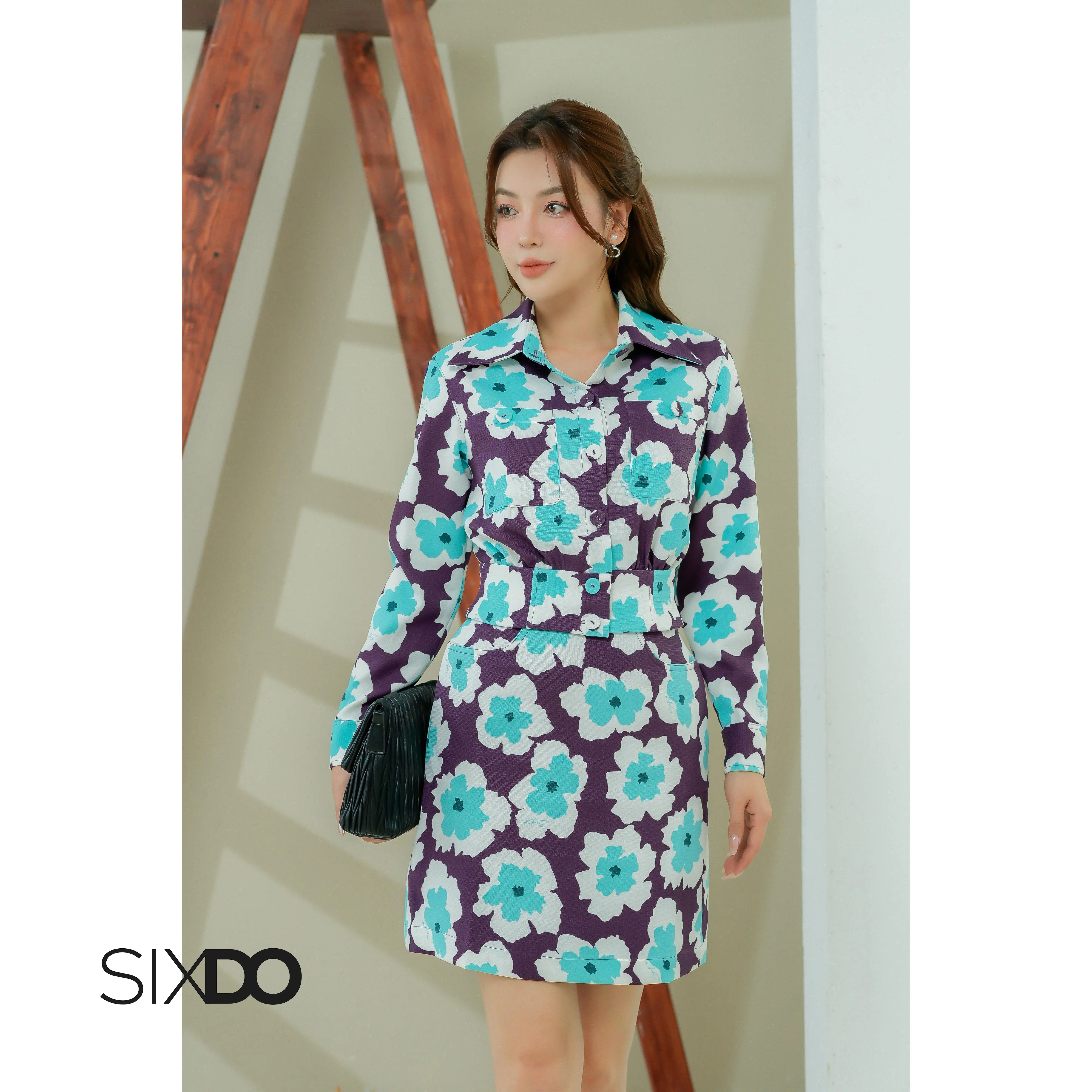 Áo Vest nữ hoa tím SIXDO (Dark Purple Floral Raw Vest)