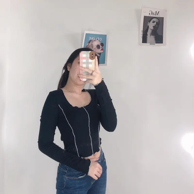 GIO LIST LONG SLEEVE TOP | Atasan Wanita Lengan Panjang Lis Bahan Kaos Melar Oversize Nyaman Basic Putih Baju 3