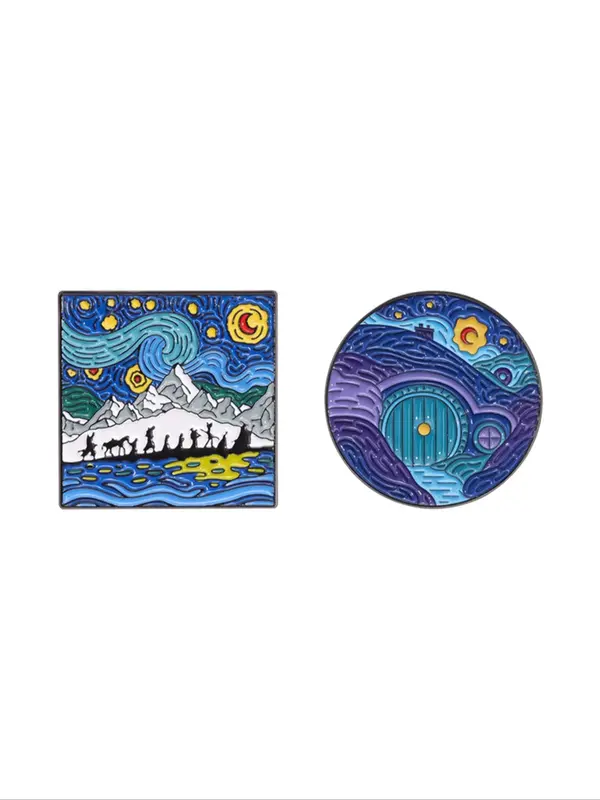 Creative Starry Sky Pattern Brooch, Cute Cartoon Badge for Daily Clothing Decor, Trendy All-match & Exquisite Brooch for Birthday Gift 0