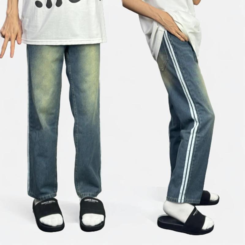 MD Quần Jean Ống Suông Thời Trang Nam Nữ Màu Xanh Wuach Hai Đường Sọc Trắng Tạo Nên Phong Cách Thể Thao  Mã 007