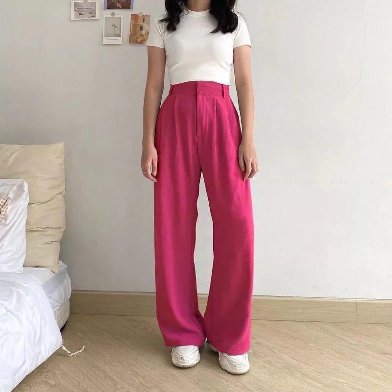 Celana Kulot Shakilla Loose Pants 332 PREMIUM Trousers Wanita Anti Kusut -Highwaist Wanita Bahan Jatuh Celana Kantor Formal / Casual Panjang Basic Shakila Crinkle Hitam 5