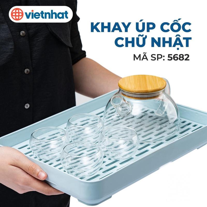 Khay úp cốc úp ly gia dụng tiện ích chất liệu nhựa Việt Nhật, khay 2 lớp đựng ấm chén uống trà phòng khách
