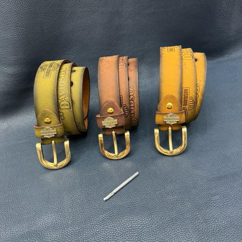 Thắt lưng nam da bò nguyên tấm đầu đồng đúc phong cách, dây dài 120cm rộng 3.8cm.