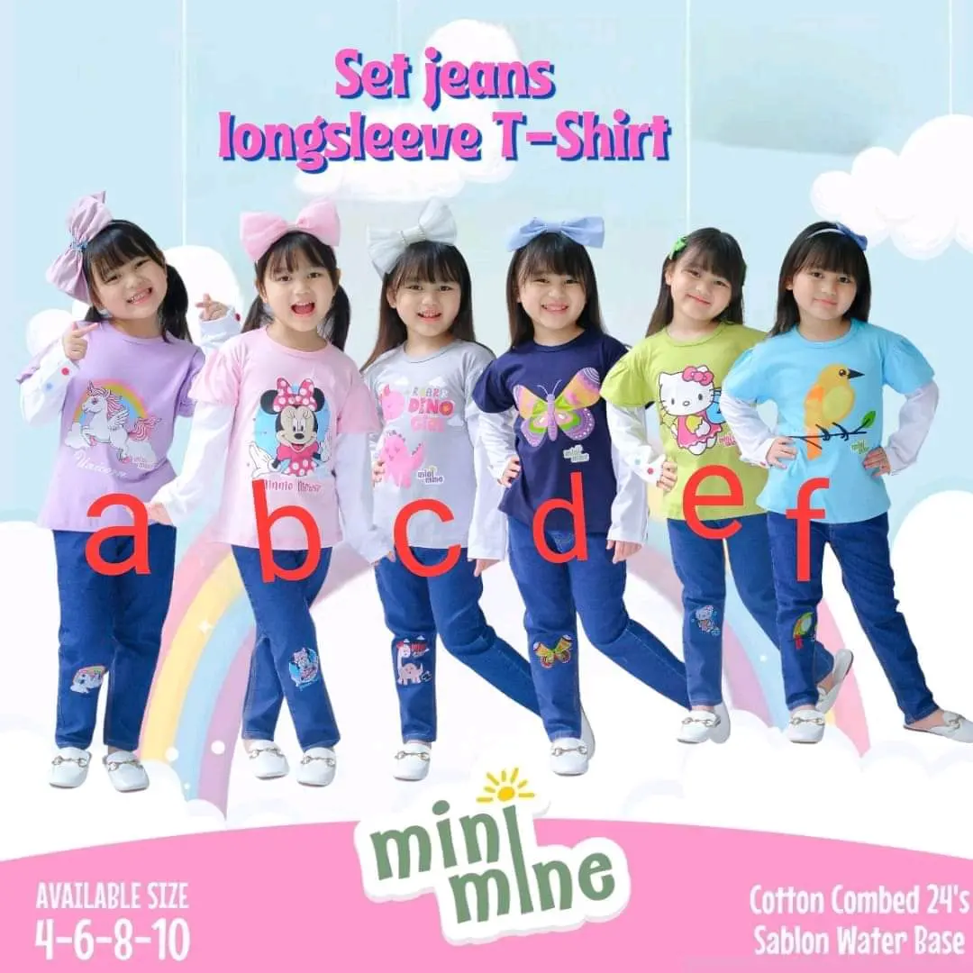 Set Jeans panjang anak perempuan set Jeans longsleeve T Shirt minimine