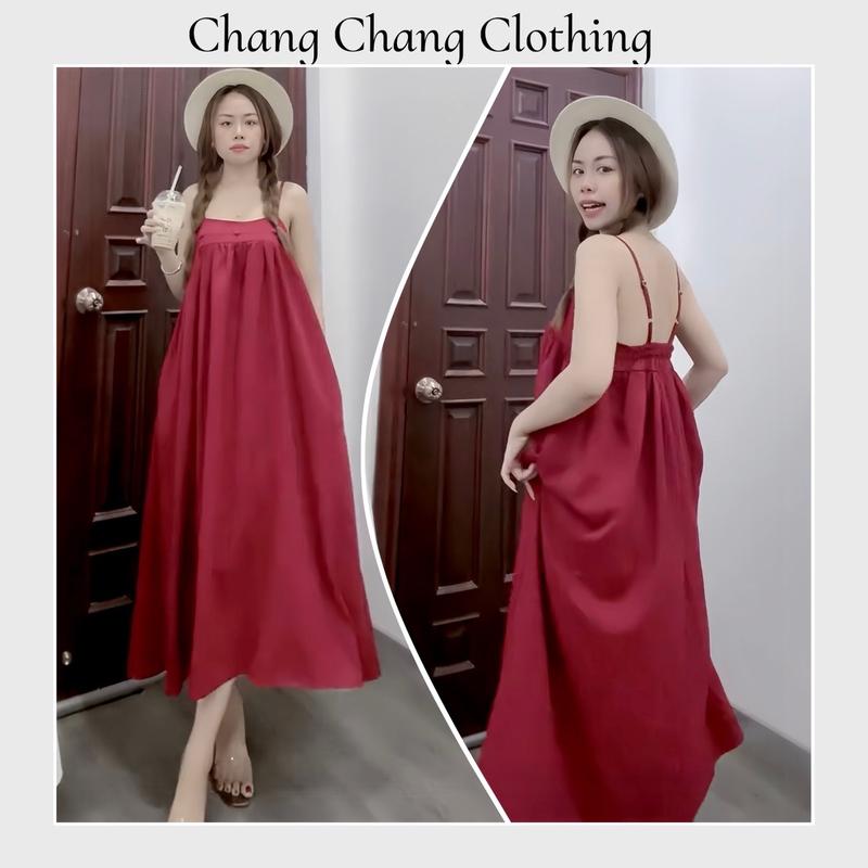 Váy đi biển dáng dài vải đũi gân 2 lớp, có tăng đơ và bo chun - v1 6