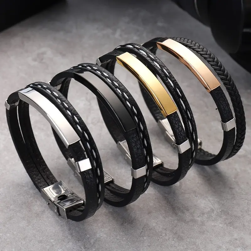 Handmade Vintage Woven Leather Bracelet Stainless Steel Unisex Fashion Jewelry Accessories Adjustable Gift for Men Women
