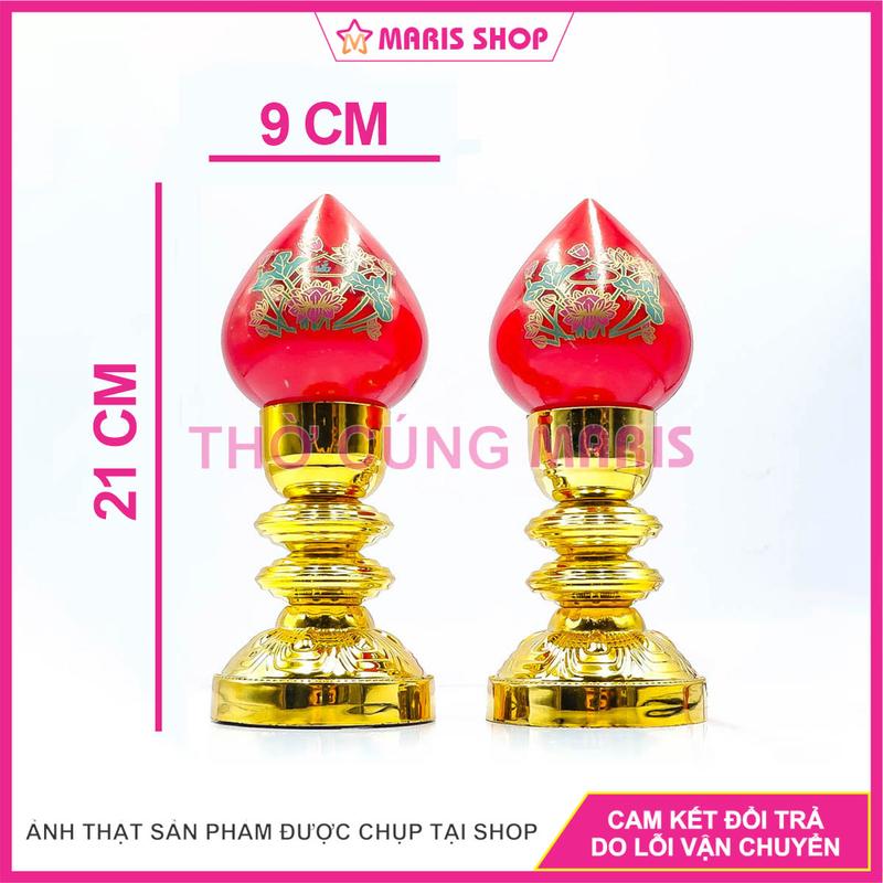  Cặp đèn thờ hình trái đào chưng bàn thờ Phật gia tiên cao 21cm đèn  led Decor Decor Phòng 