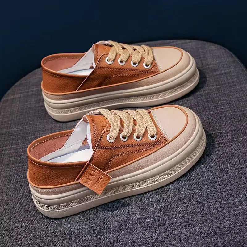 Giày Nhiên Mộc Nguyễn, sneaker nữ đế bằng cao 5 phân chất da PU hàng sẵn phong cách Ulzzang phù hợp đi chơi đi học đi làm