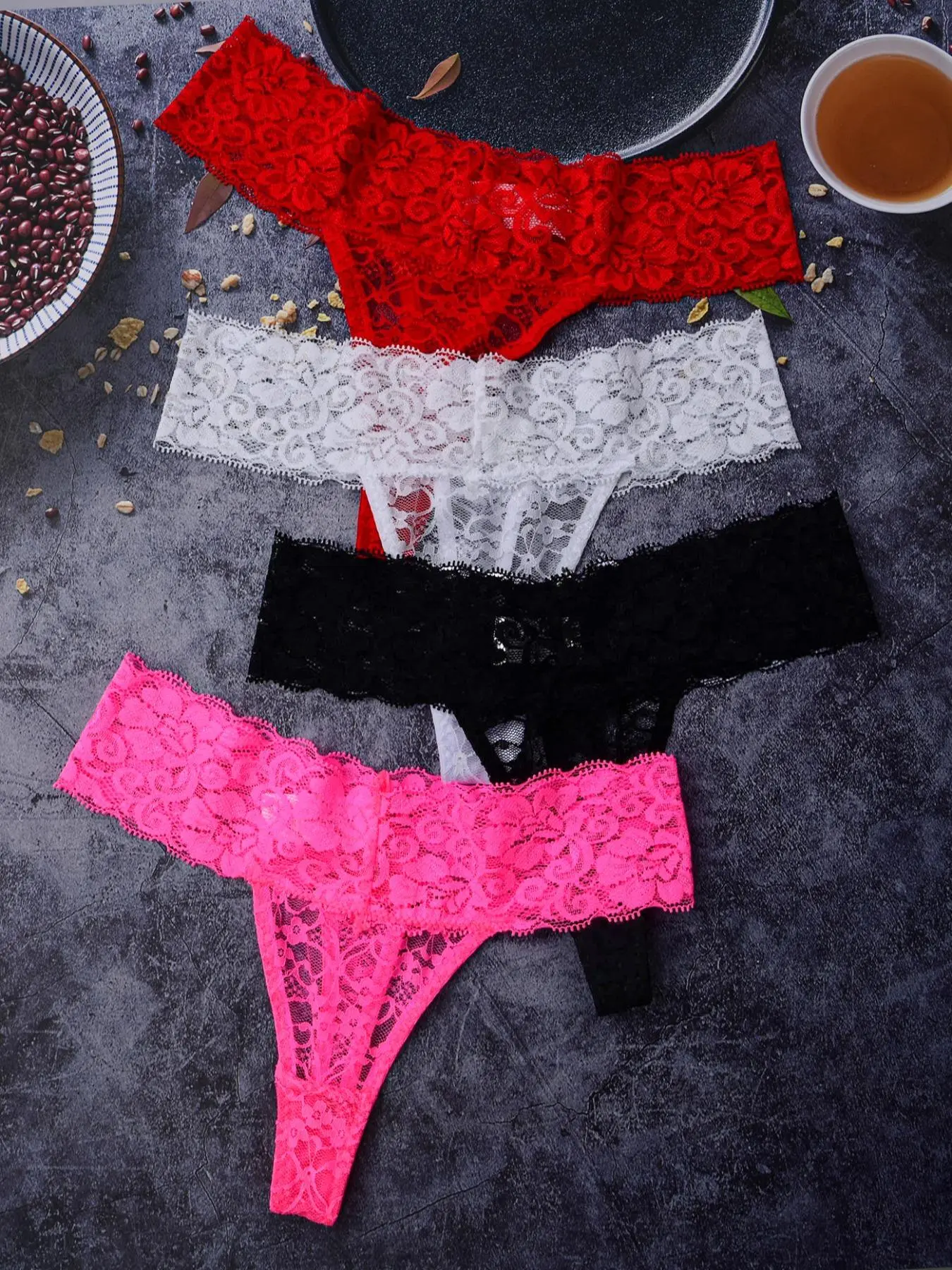 Women's Solid Color Contrast Lace Thong, Soft Comfy Breathable Panty for Daily Wear, Women's Underwear for All Seasons, Underwear for Women