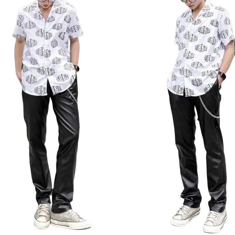Quần da ống rộng nam nữ unisex lưng thun chất da PU cao cấp không bong chóc - Quần Form Rộng Baggy Da Menswear Pants Đen