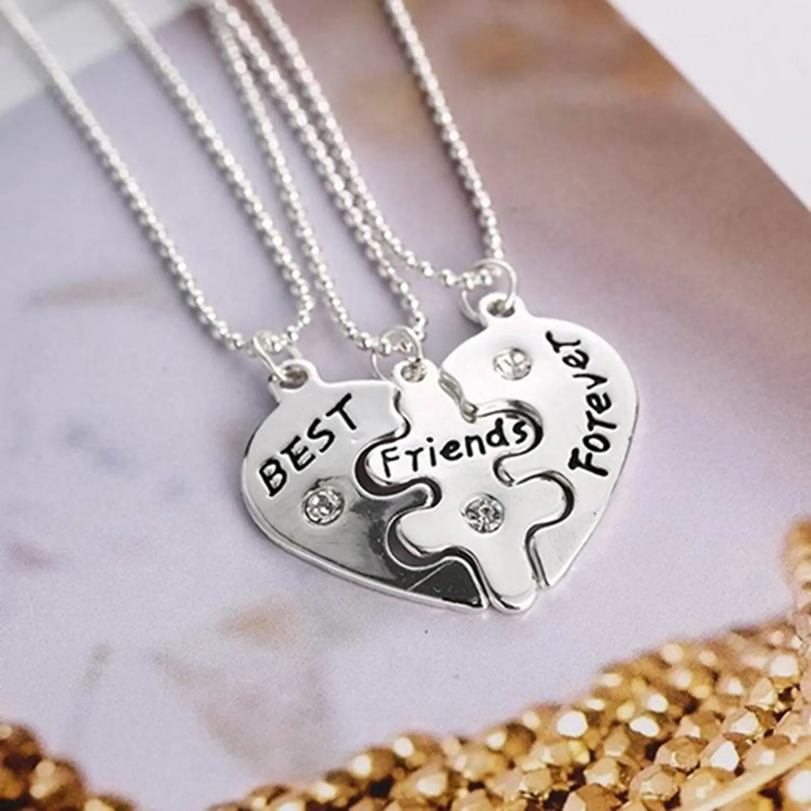 Bộ Dây Chuyền Bạn Thân Mãi Mãi, Hình Trái Tim Con, Chữ Chạm Khắc, Pl.Q, 3 Chiếc, Thích Hợp Để Hẹn Hò