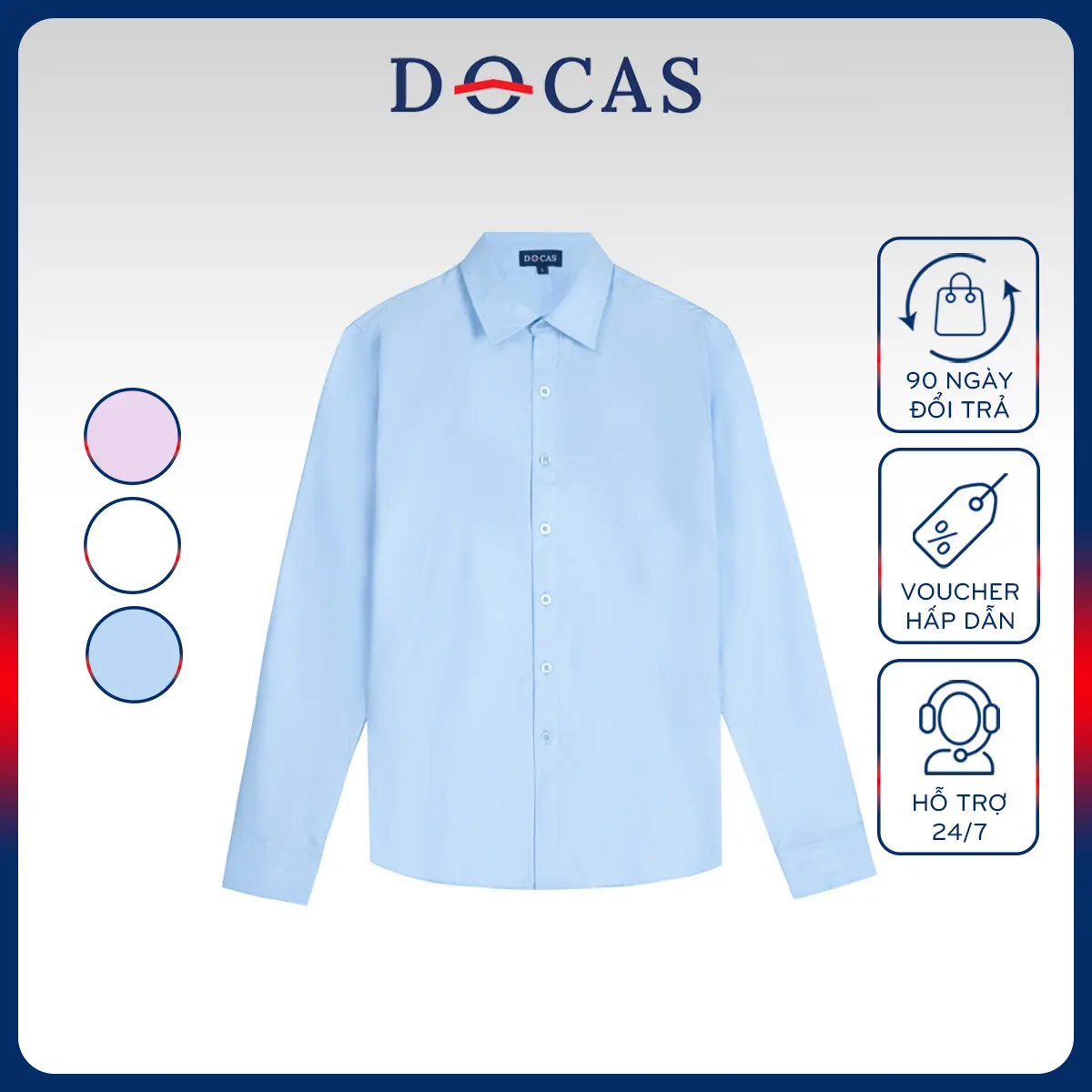 DCSMTD-NAM01-BODY Áo Sơ Mi Tay Dài Nam Body Docas Ôm gọn