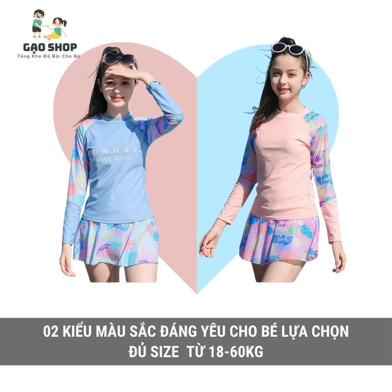 Bộ Đồ Bơi Bé Gái Polyeste Cao Cấp Dài Tay Quần Đùi Kèm Váy Size Lớn Sunday(18-60kg) Gạo Shop 2