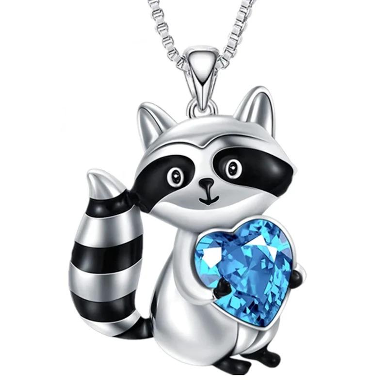 Creative Stainless Steel Animal Hug Crystal Raccoon Necklace - TikTok ...