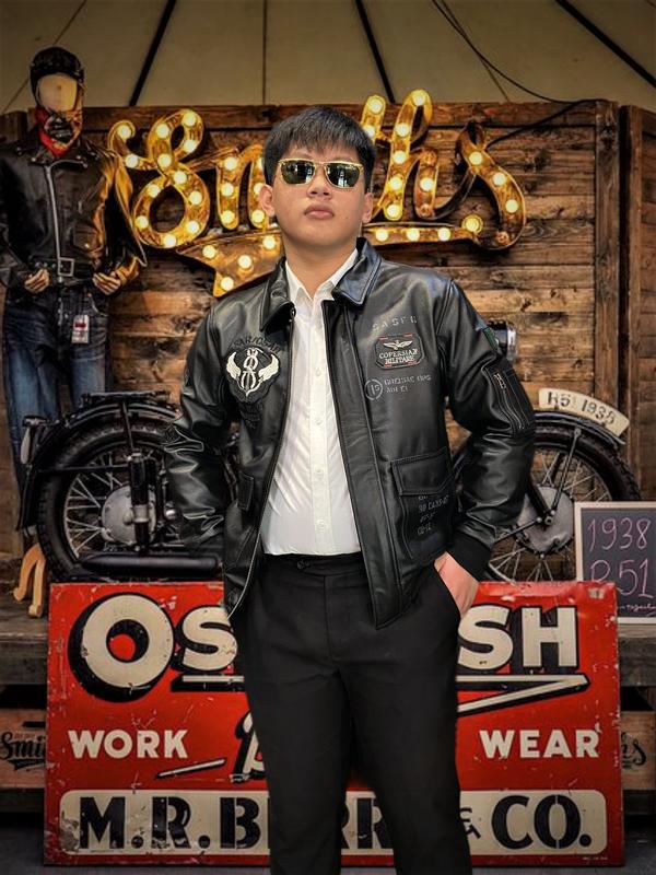 Áo khoác nam da bò dáng pilot trẻ trung và phong cách hiện đại áo da thật nam giới Menswear