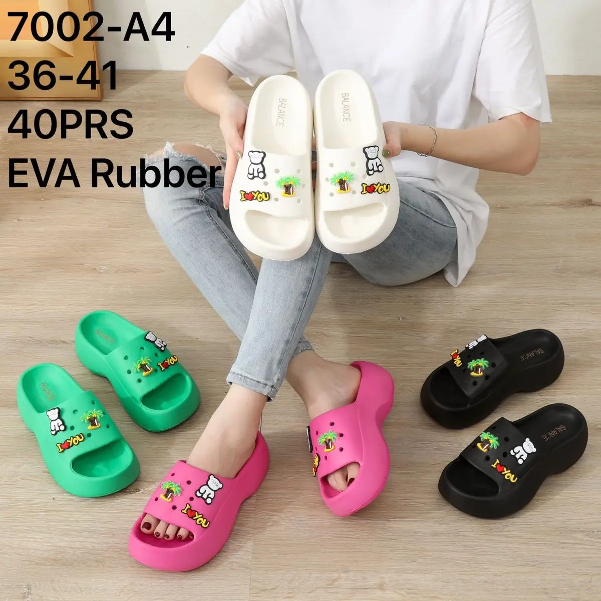 Sandal Fuji / Sandal Wanita Wedges Platfrom Tebal Dengan Jibbitz Terbaru Balance 7002-A1/7002-A4/7002-A5 Flat Pantai