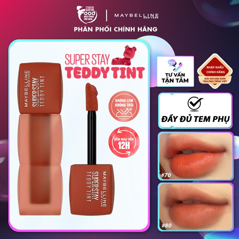  Son Kem Lì Bông Trang Điểm Bền Màu Maybelline Superstay Teddy 5ml Cosmetic Mỹ Phẩm Nữ Women Lip Tint 