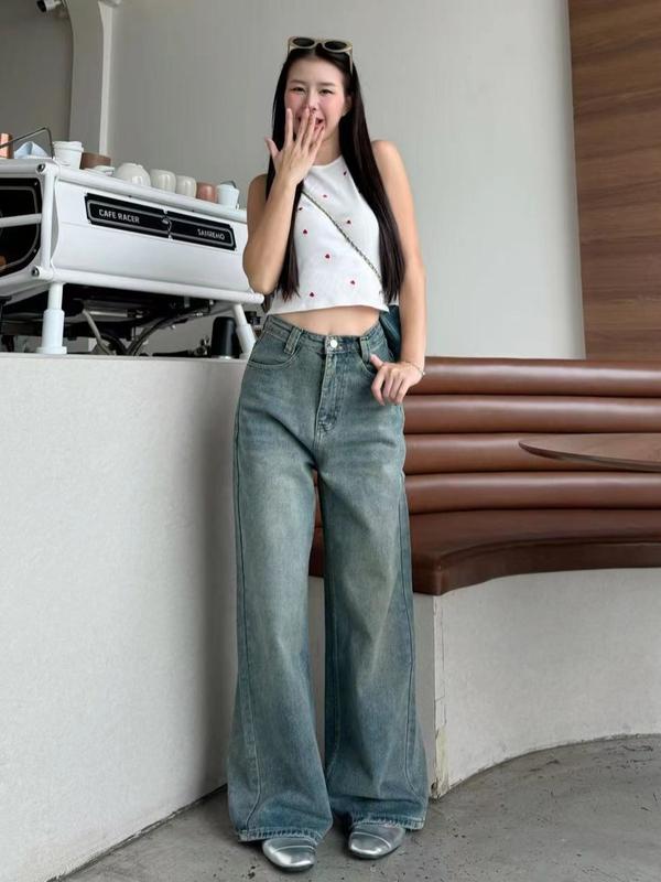 Quần Jean Lisa, Cạp Cao, Ống Lớn, Thoải Mái, Dễ Mặc 1