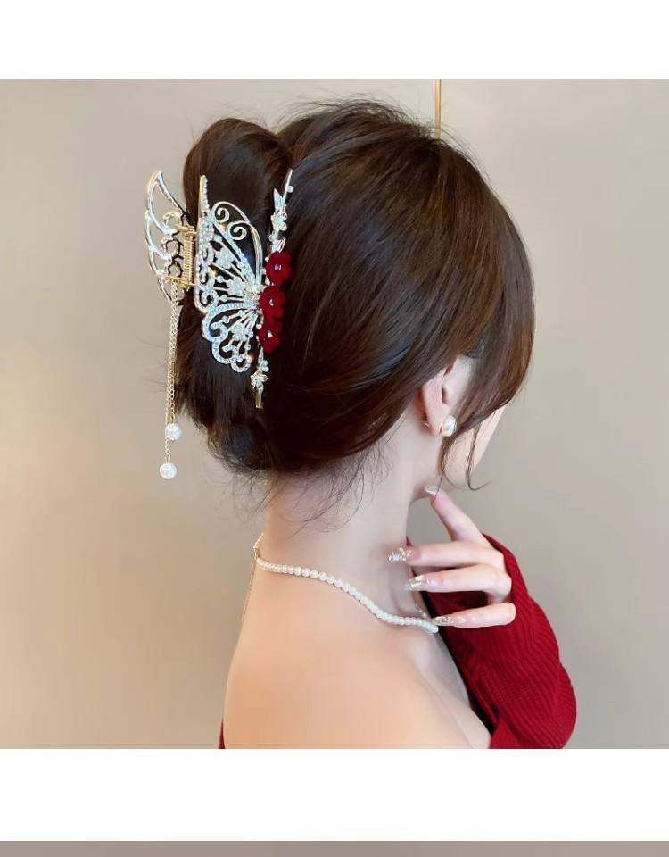 Product Introduction of Kẹp Tóc Càng Cua Tua Rua Hình Bướm Sau Đầu Màu Đỏ Thời Trang Tinh Tế Cho Nữ, Phụ Kiện Tóc Người Nổi Tiếng Trên Internet Cao Cấp, Kẹp Cá Mập Mới, Kẹp Tóc Thiết Kế Độc Đáo Kẹp Tóc Kim Loại, Năm Mới, Phụ Kiện Thời Trang kẹp  nơ 6