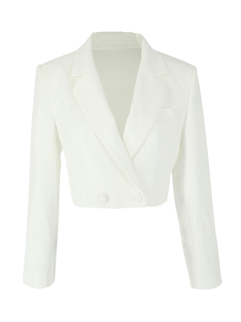 Product Introduction of Women's Solid Double Button Lapel Crop Blazer, Casual Long Sleeve Pocket Outerwear for Spring & Fall, Ladies Clothes for Daily Wear 3