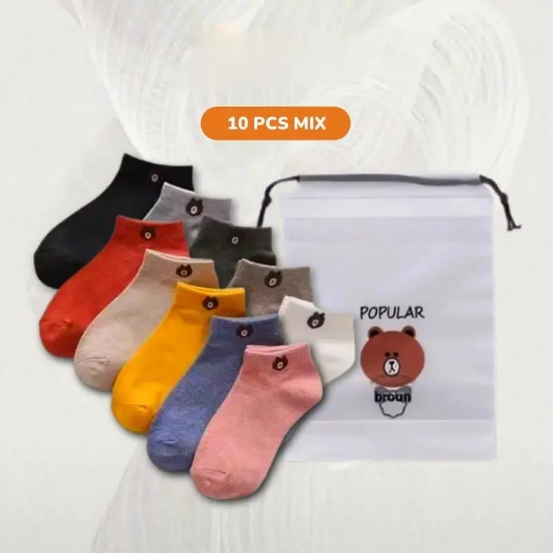 Kaos Kaki Pendek Motif Bear - Free Pouch (Warna Mix) - Wanita 6