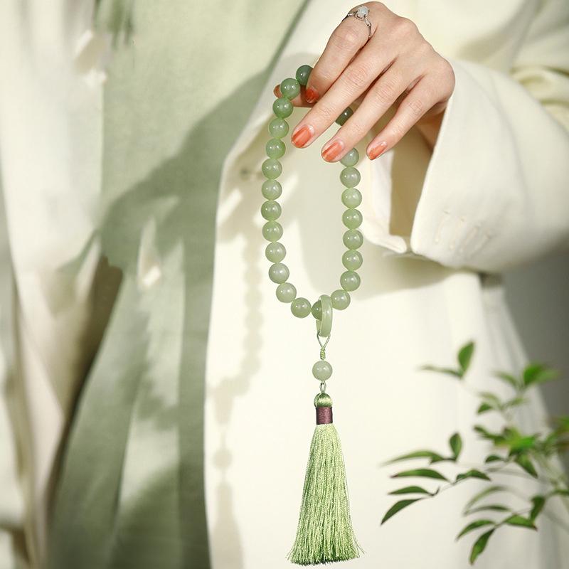 Vòng Cổ Vòng Tay Tua Rua, Hạt 12Mm Đá Xanh Lá Cây, Charm Phật Mala Phật Giáo Tây Tạng Chuỗi Mân Côi Yoga Cho Nam Và Nữ 1