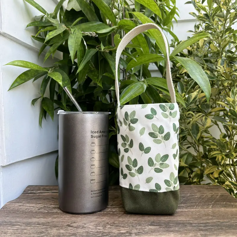 [MUA 2 TẶNG 1 TÚI TỰ HÀO] Túi đựng ly đựng bình nước bottle bag vải canvas phối vải in hình cành lá thạch nam Hiany AX12 2