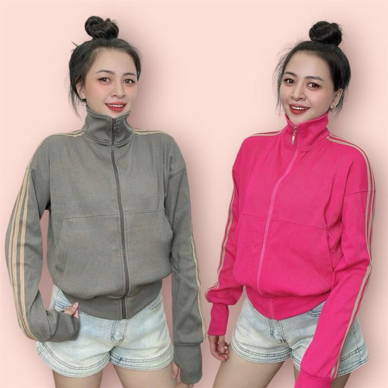 Áo Khoác Nữ Gân Tăm Sọc Tay Không Nón Form Lửng Cổ Cao 6 Túi Tiện Lợi Chất Liệu Dày Dặn Thoáng Mát Phù Hợp Thời Tiết Nắng G12 Women Jacket Top Đen & Hồng