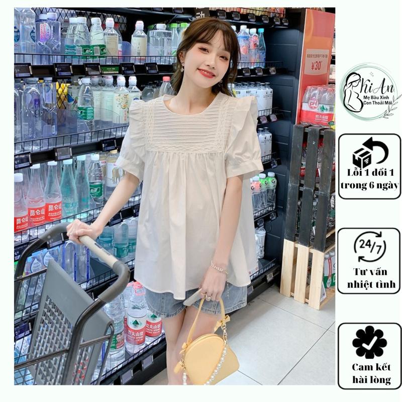 Áo bầu Ki An MS 02 dáng baggydol- tay bèo lỡ- chất đũi hàn hàng loại 1 phù hợp mặc đi chơi, đi làm - freesize 43-68kg Váy Bầu Đầm Bầu Sandal