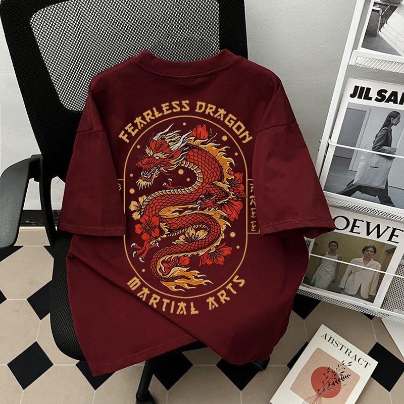 Áo Ngoại Cỡ Phong Cách Đường Phố Cá Tính, Chất Liệu Bông, In Hình Rồng Trung Quốc, Dành Cho Nữ Và Unisex