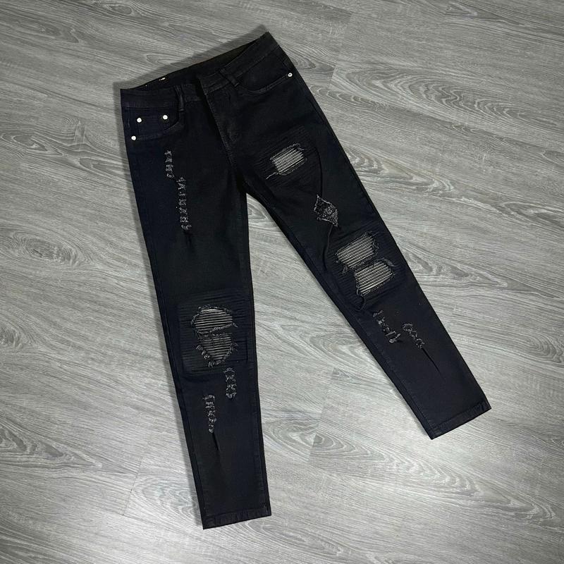  Quần jean nam vá da boy phố rách gối màu đen chất liệu bò co dãn 4 chiều form dáng skinny đẹp QJN3V09 Menswear Pants Có Túi 