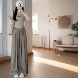 New Ice Silk Wide Leg Pants for Summer, High Waist, Relaxation, Japanese Cotton and Hemp, Laziness, Yamamoto Pants, Wrinkled Straight Leg Pants for Children