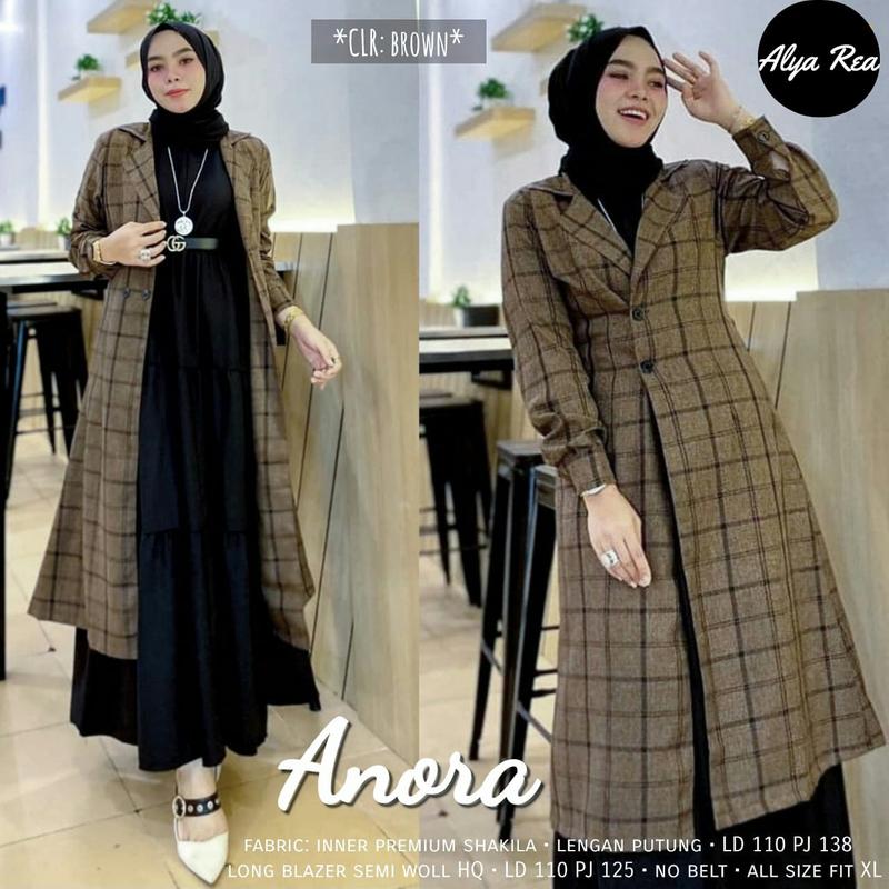 SETELAN ANORA GAMIS WANITA REMAJA DEWASA GAYA TERBARU DRESS DAN OUTER ANORA BAHAN INNER RAYON SYAKILA ZIPPER DADA LONG OUTER BUGATI SEMI WOLL FIT TO XL 0