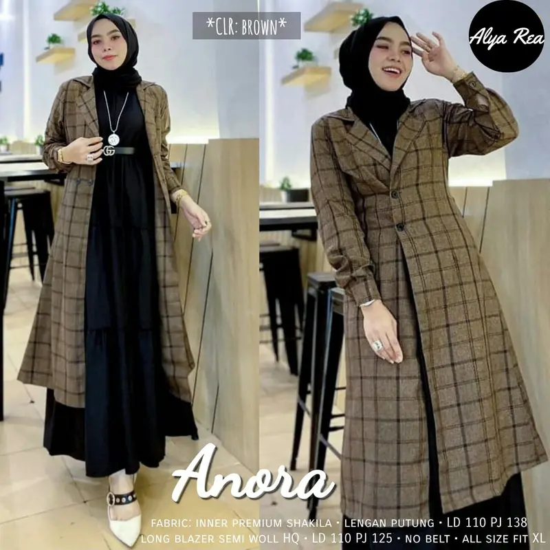 SETELAN ANORA GAMIS WANITA REMAJA DEWASA GAYA TERBARU DRESS DAN OUTER ANORA BAHAN INNER RAYON SYAKILA ZIPPER DADA LONG OUTER BUGATI SEMI WOLL FIT TO XL 0