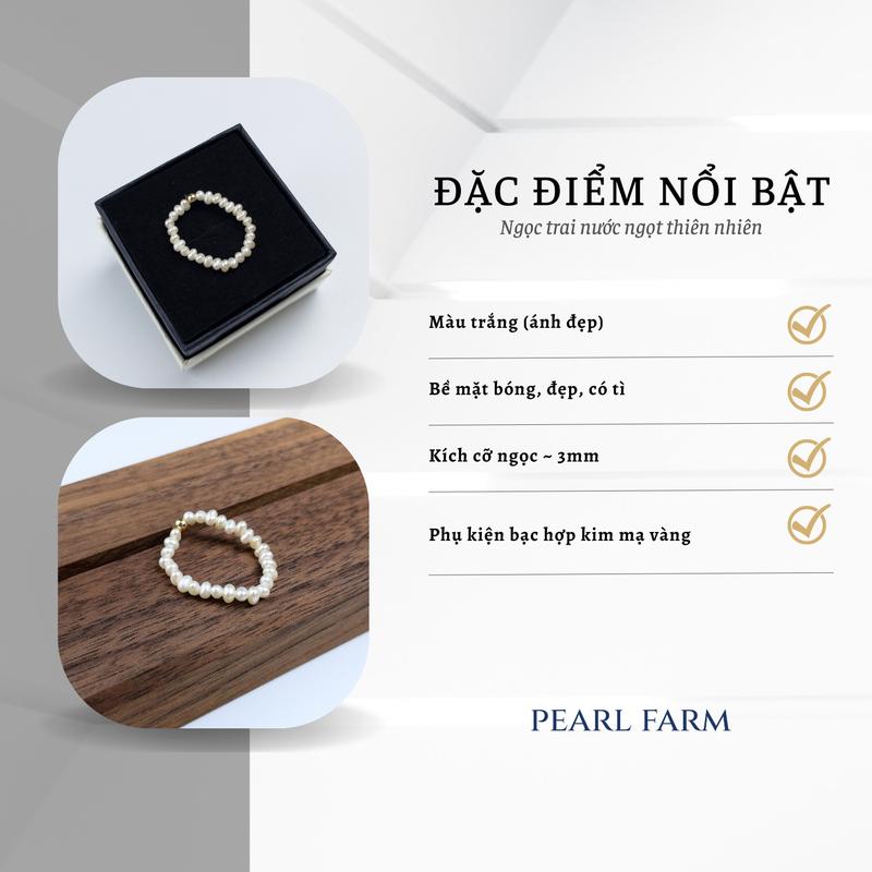 Nhẫn Ngọc Trai Nhí Co Giãn Thời Trang Phối Bi Vàng Cá Tính Pearl Farm 2