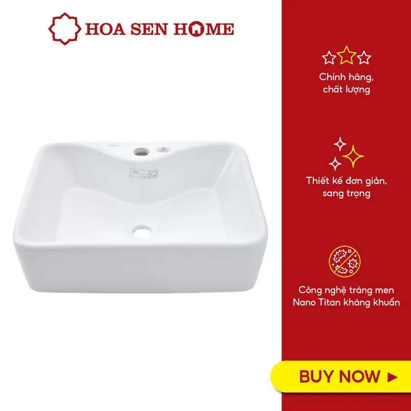 Product Introduction of Lavabo đặt bàn Viglacera V72 màu trắng hình chữ nhật, chất liệu sứ ceramic, lòng chậu sâu - Hoa Sen Home - Hàng chính hãng 1