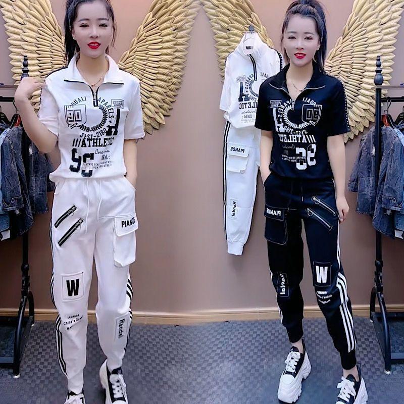 Bộ Đồ Thể Thao Mùa Hè, Thời Trang Cao Cấp Cho Nữ, Áo Phông, ngắn Tay Áo, Nửa Khóa Kéo, Quần Dài, Trang Phục Thường Ngày Và Công Sở, Bộ Hai Mảnh 1
