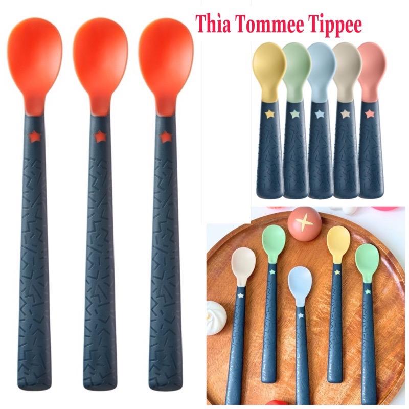 Mẫu mới- Thìa muỗng ăn dặm Tommee Tippee báo nóng và thìa thường cán dài, cán ngắn bề mặt kháng khuẩn cho bé từ 4m