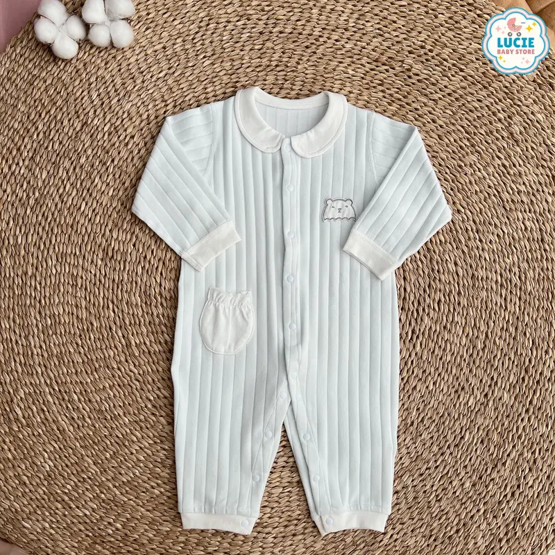Bộ body dài tay cổ sen có túi cho bé 5-13kg chất liệu 100% Cotton thoải mái Jumpsuit Vải Cotton 2