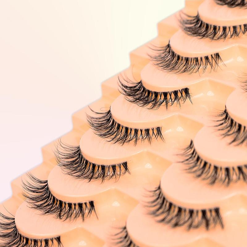 Product Introduction of Natural Curling Wispy Cat Eye Faux Lashes Strip Lashes, 10 Pairs Reusable Lengthening and Volumizing Faux Eye Lashes for Women and Girls, Makeup 3