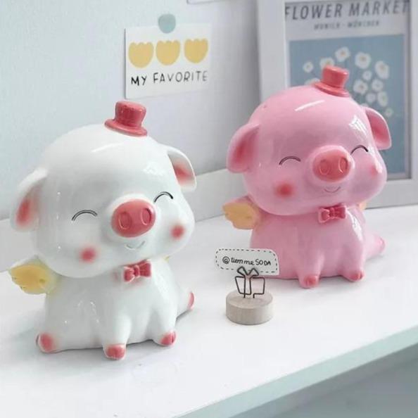 Heo đất,lợn đất thiên thần cánh tiên | siêu xinh trang trí bàn học ống tiết kiệm tiền quà tặng siêu xinh TIỆM HEO SODA