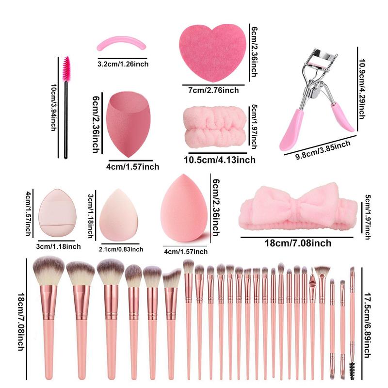 Professional Makeup Brush Set with Storage Bag, 39pcs/set Makeup Brushes & Makeup Sponges & Headband & Eyelash Curler, Makeup Tools for Women, Cosmetic 1